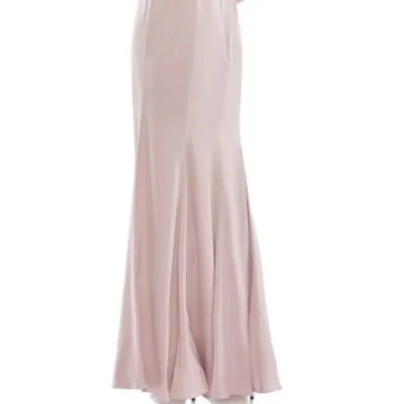 Mac Duggal Rose Pink Ruched Satin Long Bishop Sleeve Gown
